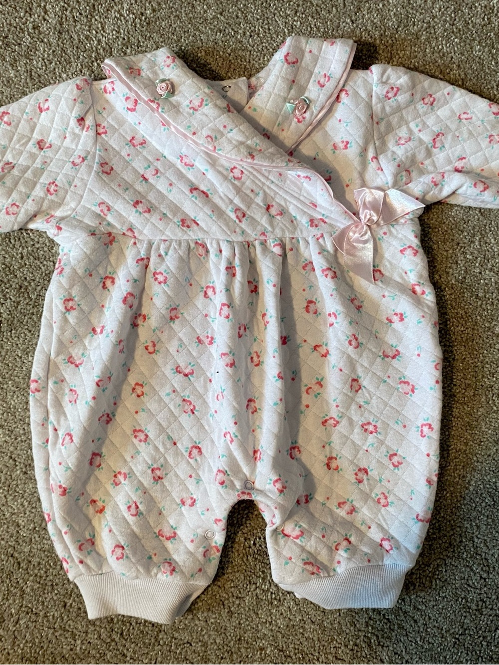 Vintage 90s Amici Play Baby Girl 6-9 months quilted floral bow romper outfit